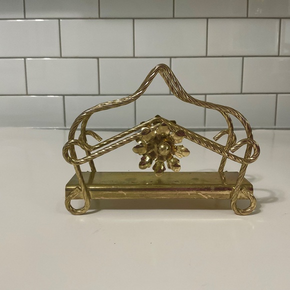 VTG Gold Metal With Flower Napkin Letter Holder - Picture 2 of 5